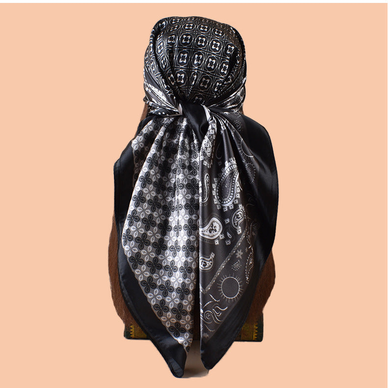 2025 new 90-satin combination pattern versatile printed square scarf with sunscreen, bag head silk scarf decoration, scarf