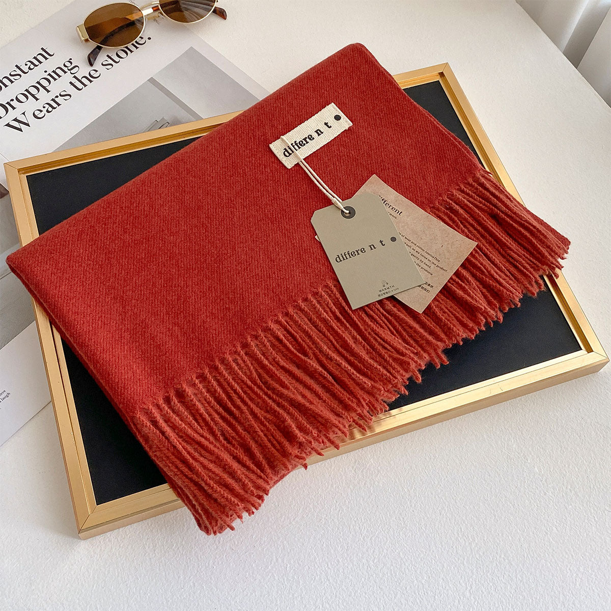 2025 Winter Imitation Cashmere Solid Color Scarf Women's Medium and Long Warm Scarf Shawl