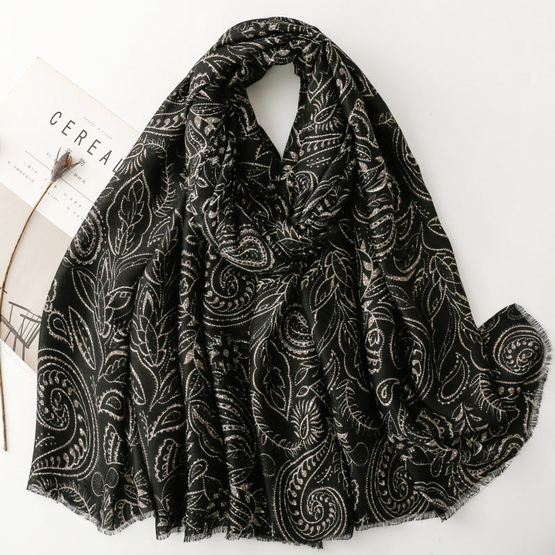 Retro ethnic style cotton and linen feel scarf positioning cashew flower silk scarf thick shawl ladies