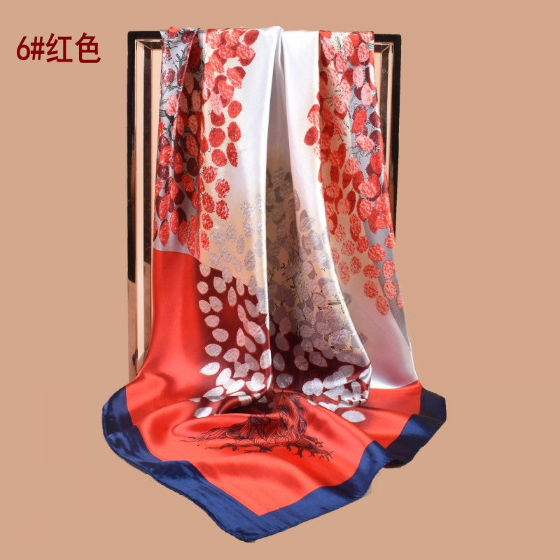 New fashionable retro multicolored leaf print 90-color diced large square scarf silk scarf headscarf