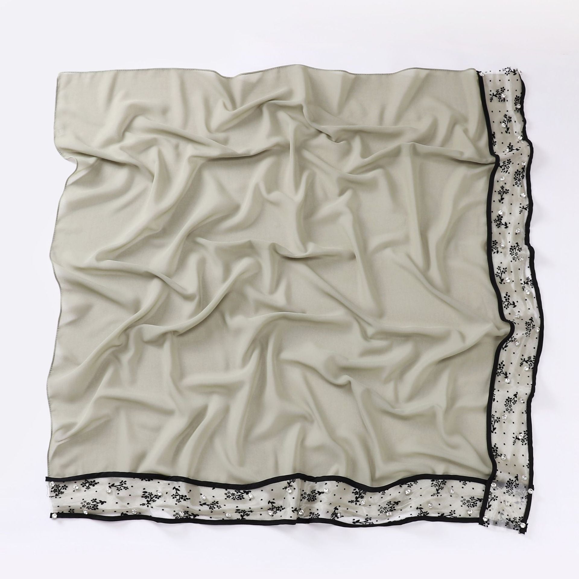 New pearl chiffon lace edge nail diamond square scarf headscarf Malaysian headscarf