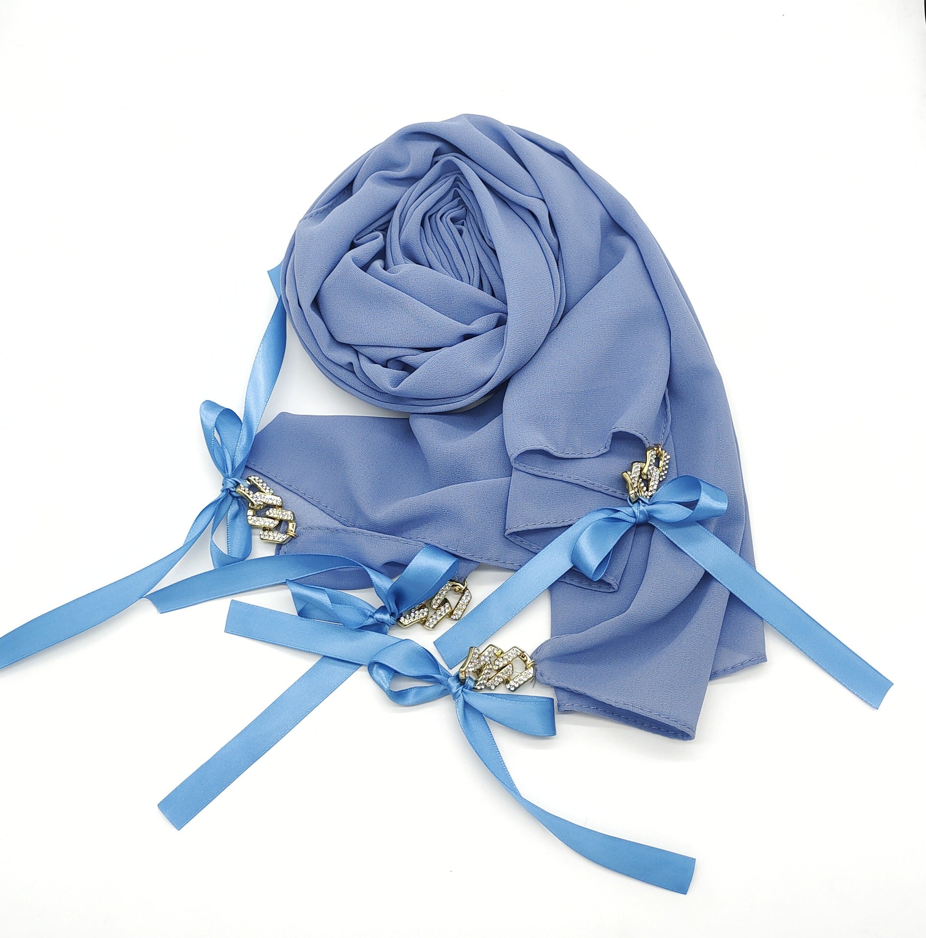 New ins fashion monochrome pearl chiffon diamond jewelry bow tassel  bag headscarf hijab