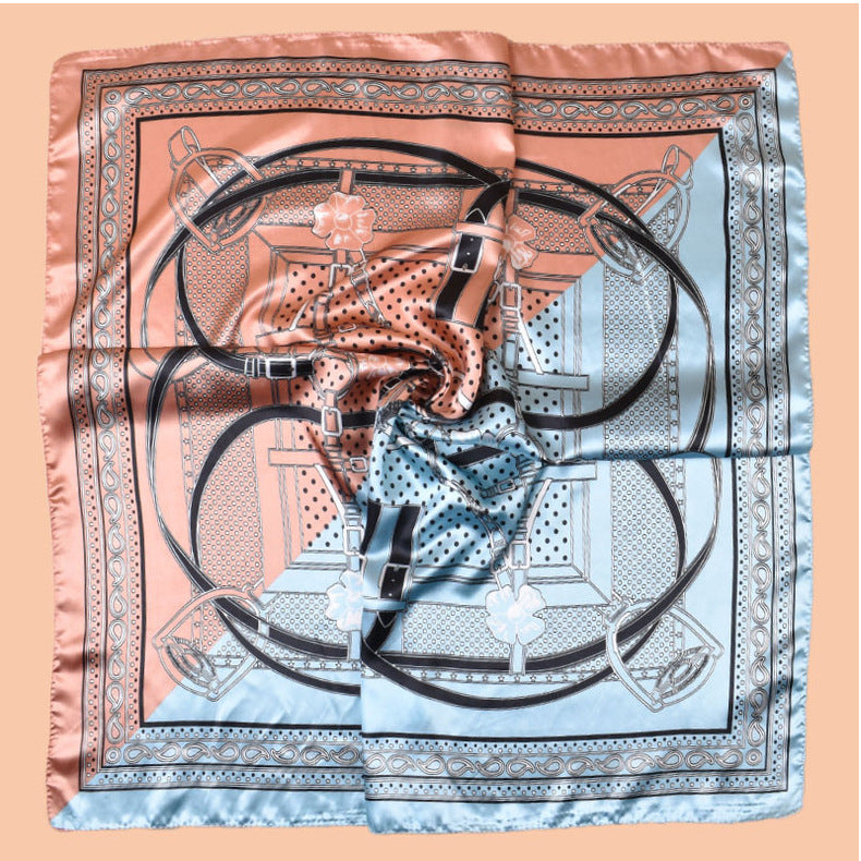 2025 new 90-color diced belt chain cashew print square scarf with sunscreen, bag head silk scarf decoration, scarf