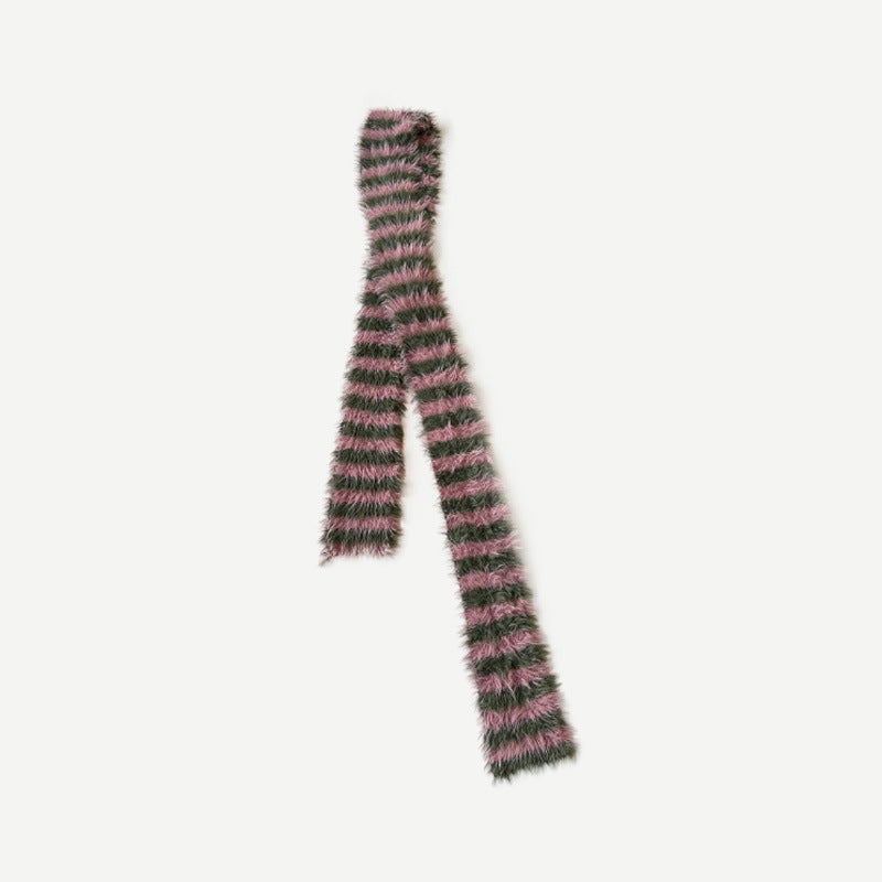 Long-haired imitation mink niche millennial retro striped knitted scarf women's winter decoration soft wool scarf