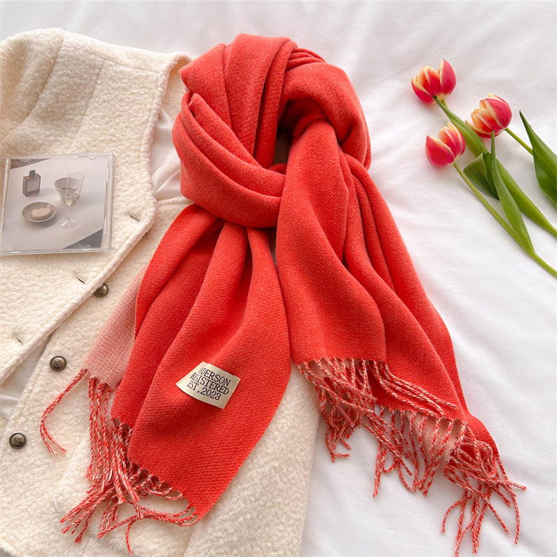 Autumn and winter new double-sided imitation cashmere scarf women's solid color long shawl scarf