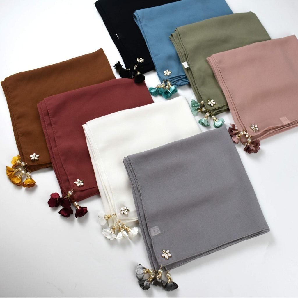 New solid color pearl chiffon square scarf 90 headscarf ins small fresh silk scarf yarn hijab