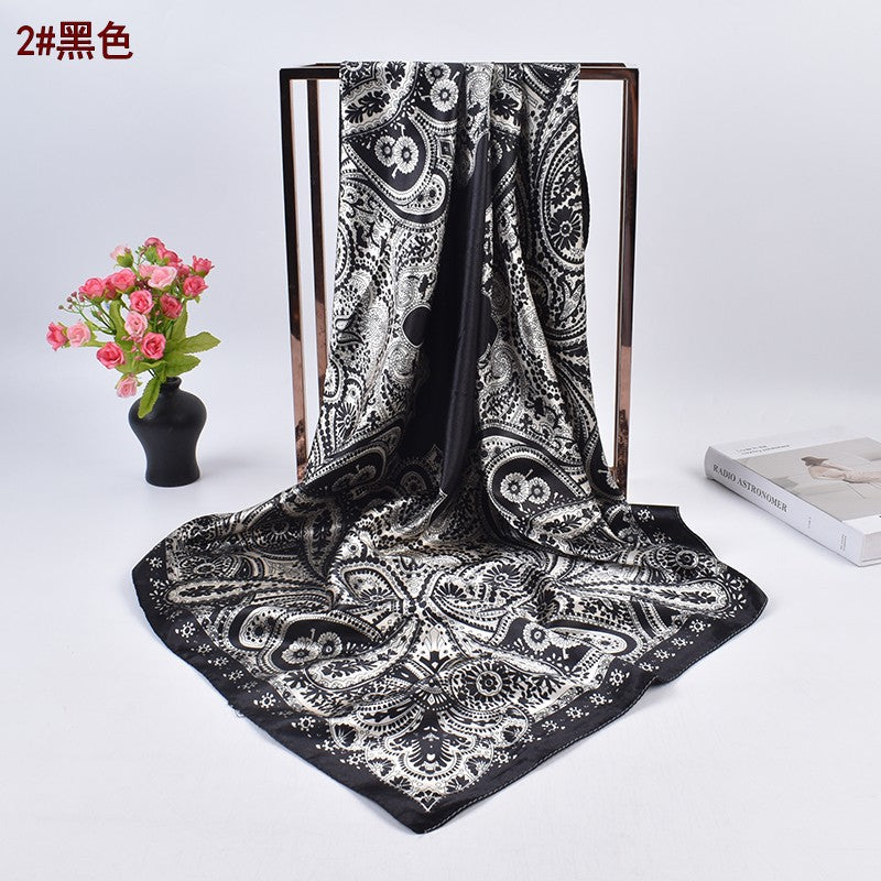 New fashion retro cashew flower pattern 90cm satin women's large square scarf scarf headscarf