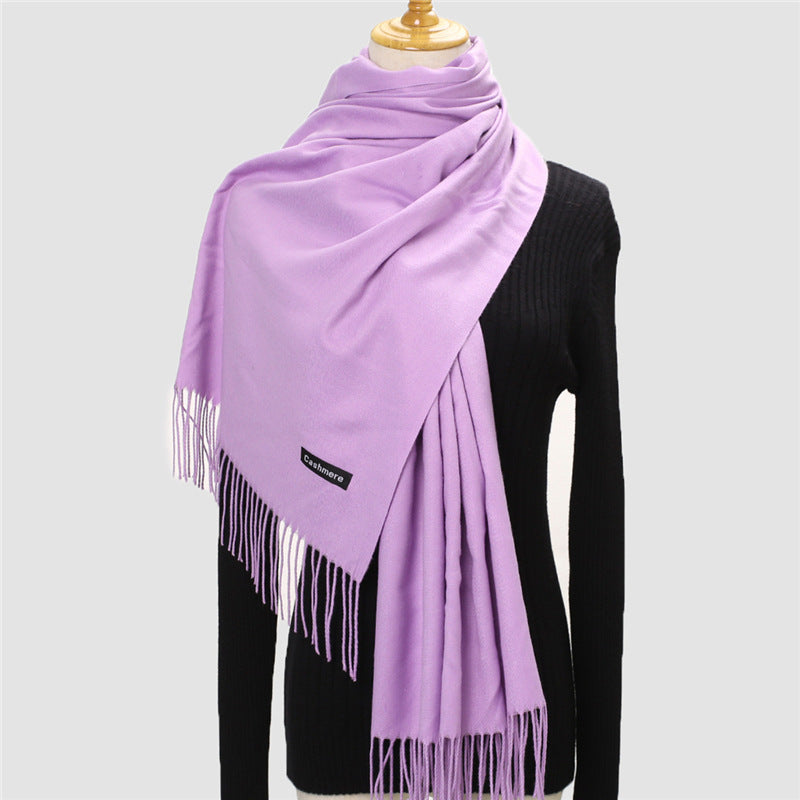 Solid color imitation cashmere scarf women's monochrome fashionable versatile warm shawl fringed red scarf winter scarf