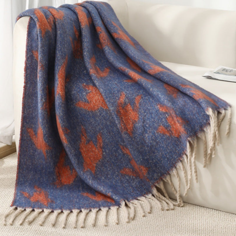 Blanket new European, American autumn and winter imitation mohair thickened thousand bird grid large shawl jacquard blanket