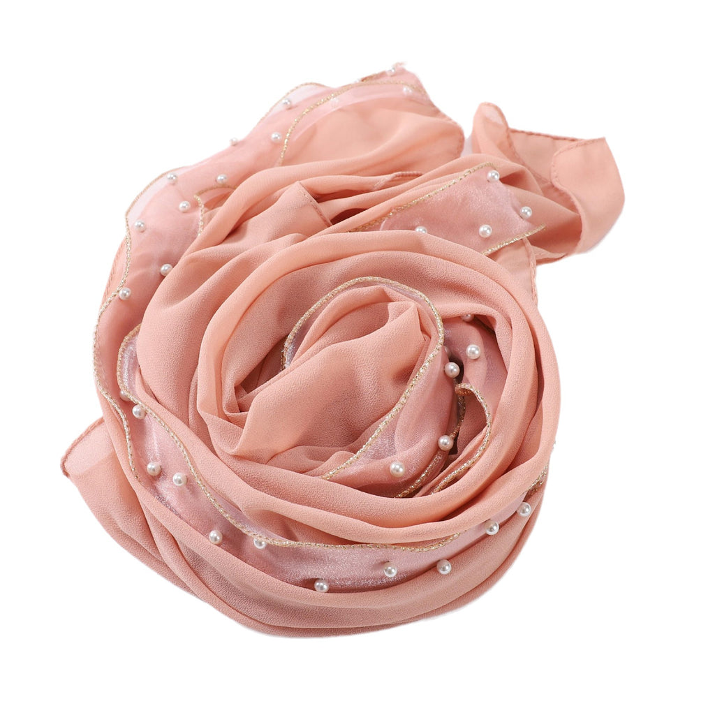 New solid color pearl chiffon bright pearl scarf bubble Hijab Malaysia Indonesia headscarf