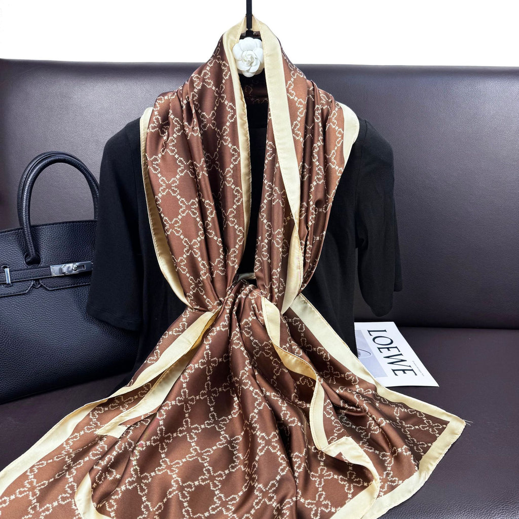 Simple and elegant ethnic women's decorative outer shawl, geometric cross pattern printing long silk scarf headscarf