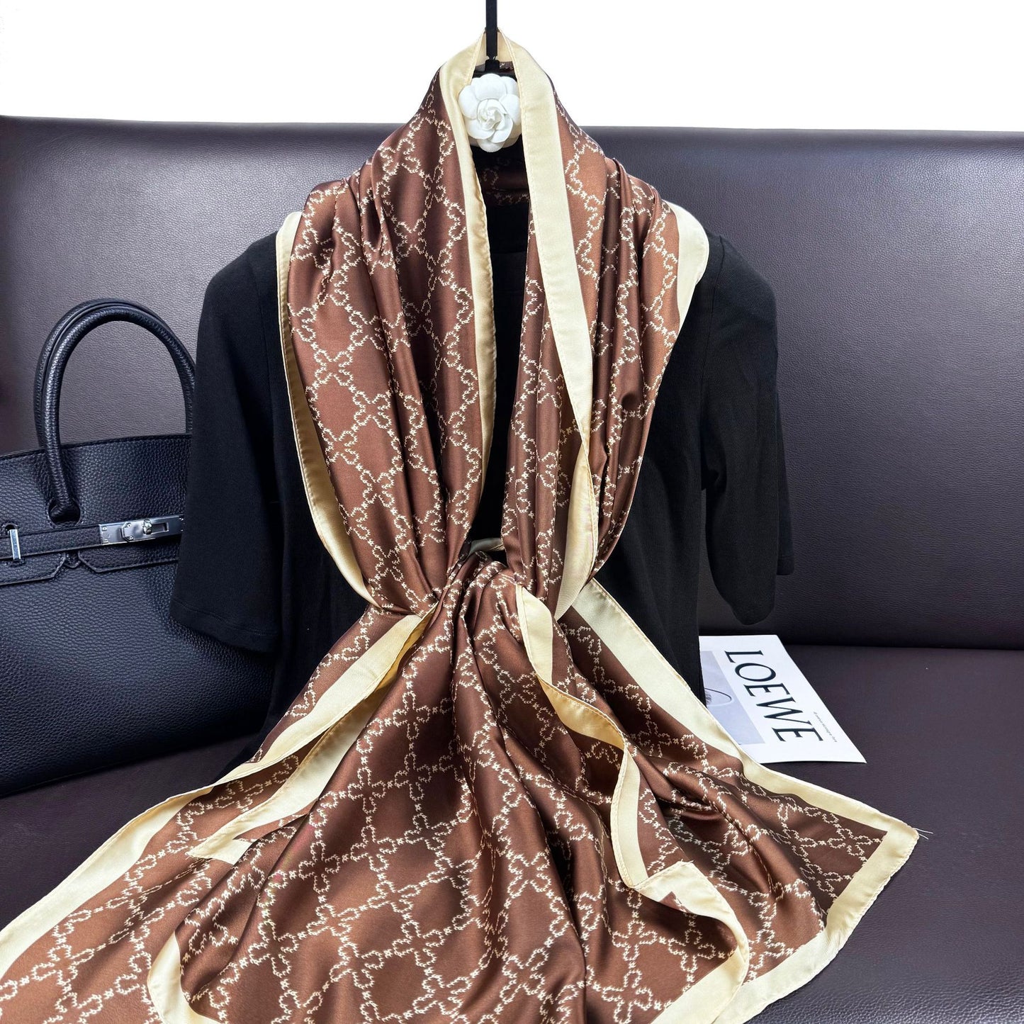 Simple and elegant ethnic women's decorative outer shawl, geometric cross pattern printing long silk scarf headscarf