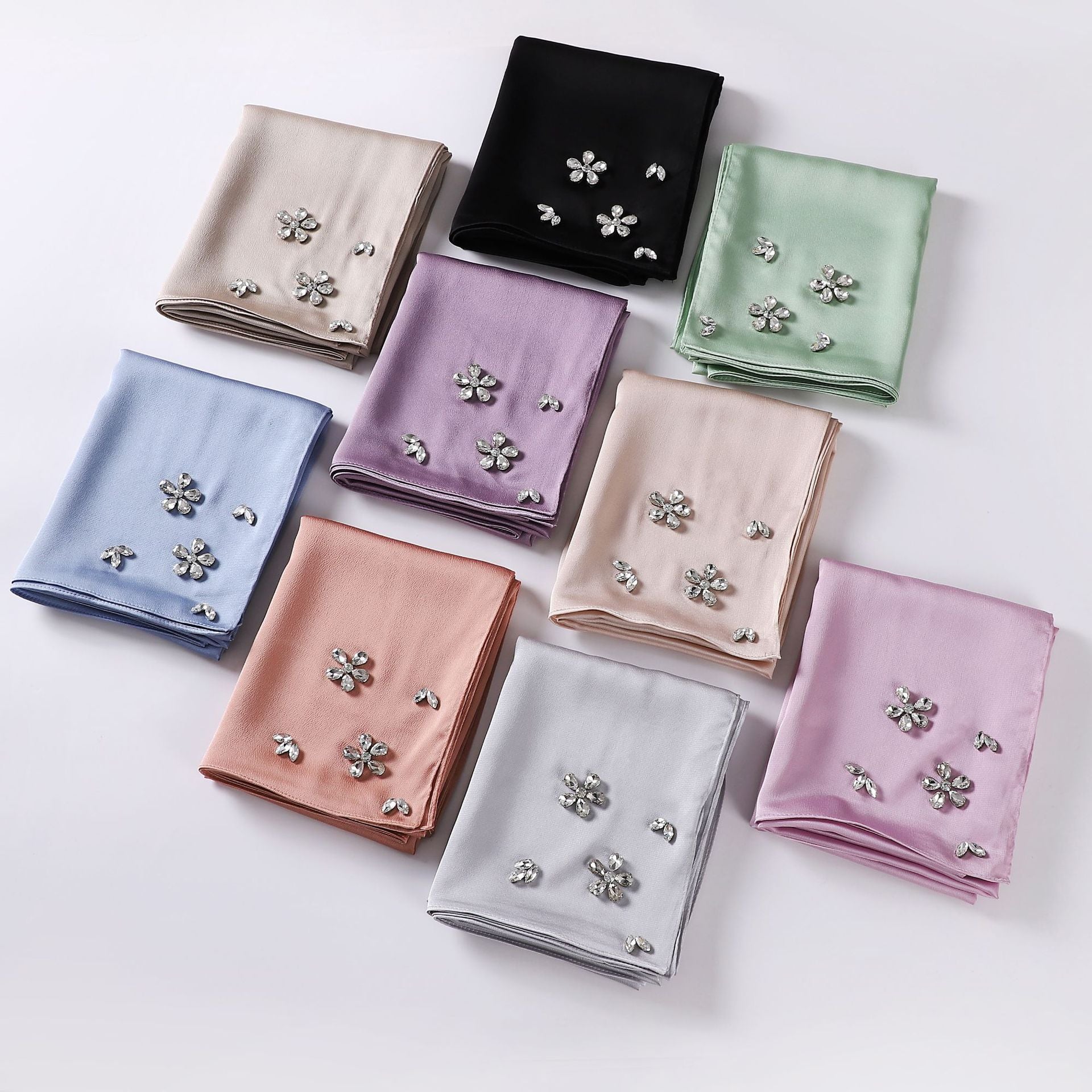 Simulation silk bubble chiffon handmade diamond-encrusted scarf gauze malay headscarf headscarf hijab