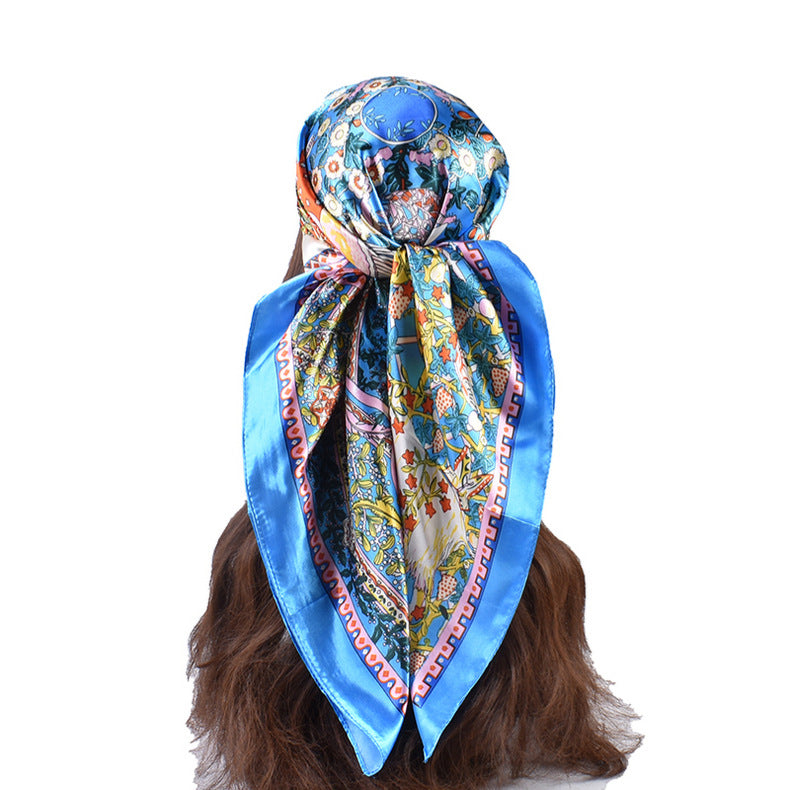 Summer new fashionable versatile natural pattern printing 90-color square scarf silk scarf headscarf