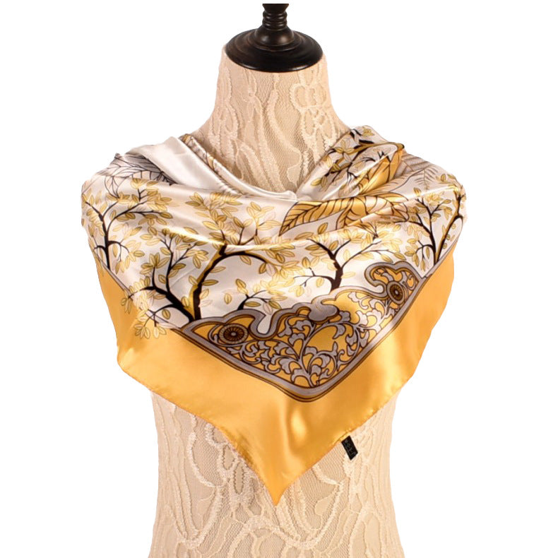 Autumn and winter new small fresh plants and flowers 90 square silk scarves for women