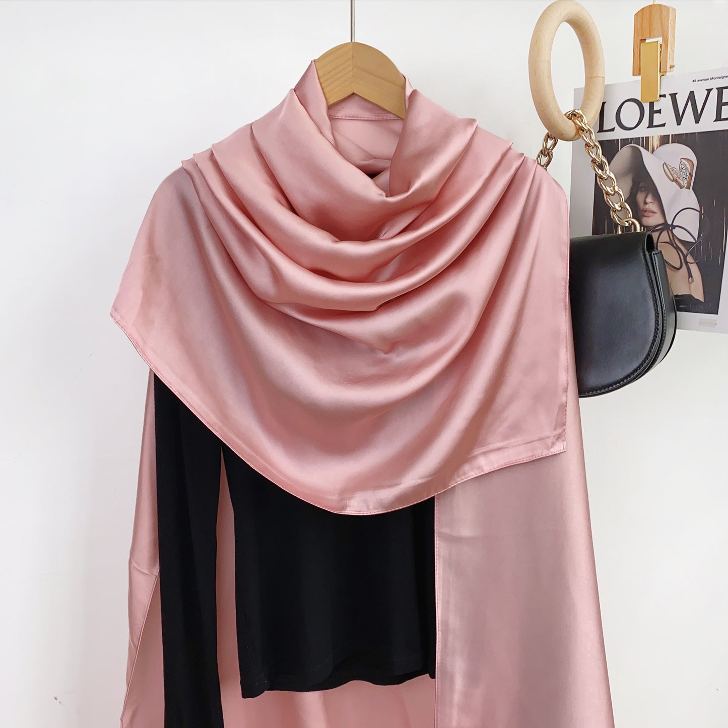 Simple and versatile monochrome solid color new silk satin long silk scarf headscarf, elegant temperament women's vacation shawl