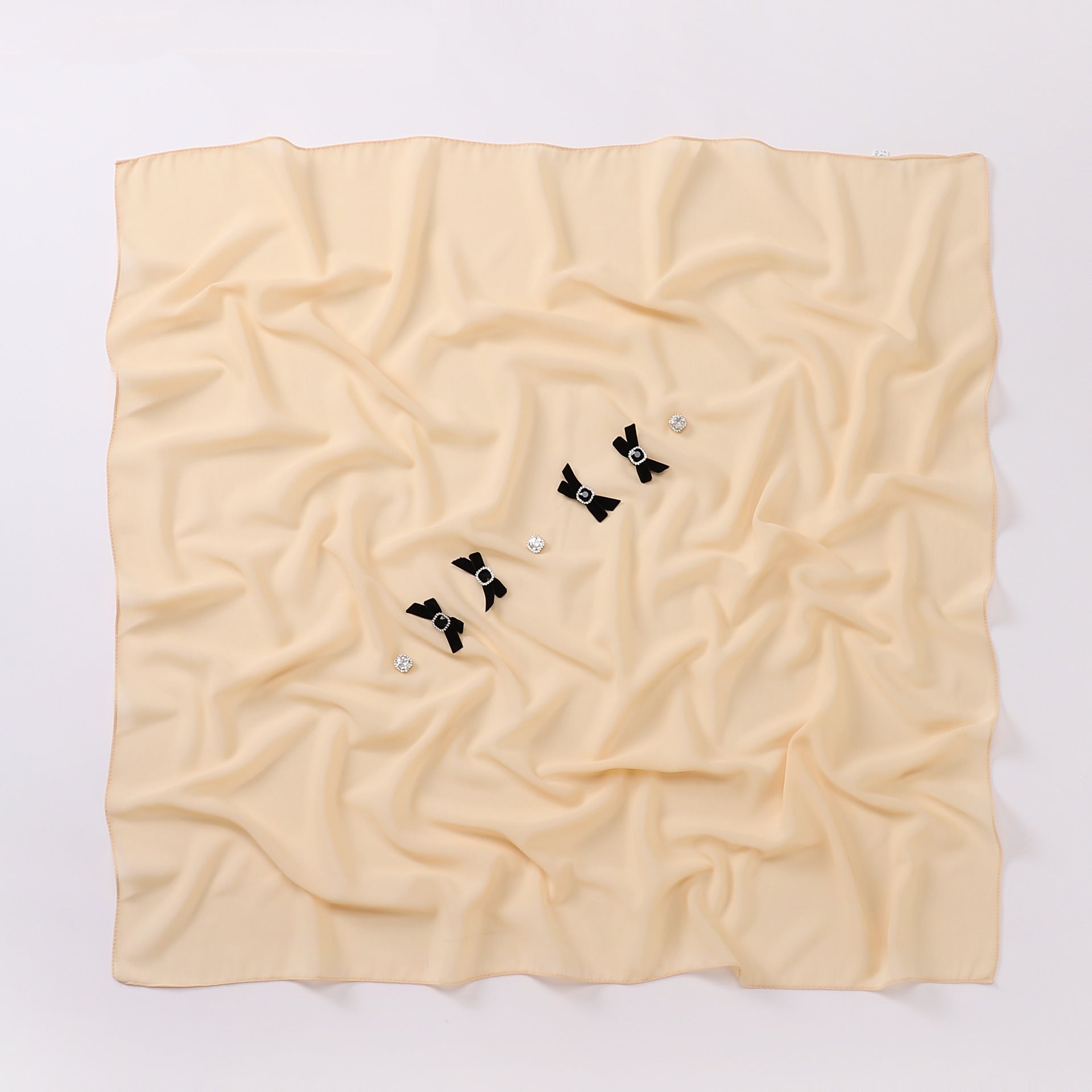 Bow rhinestone pearl chiffon square scarf yarn sweet headscarf convenient cover
