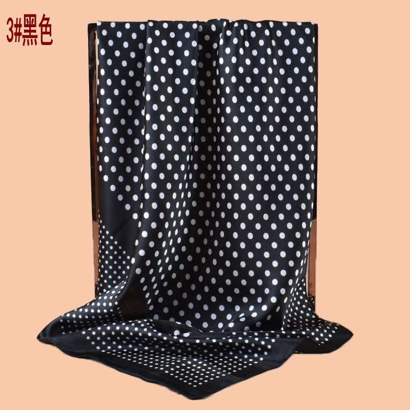 2025 new 90cm-satin polka dot flower versatile printed square scarf with sunscreen, bag head silk scarf decoration, scarf