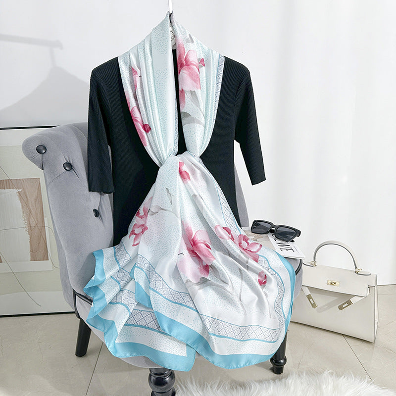 Spring and summer fashionable, fresh and elegant, light and thin sunscreen, silk scarf, large shawl, ethnic women's decorative headscarf, scarf.