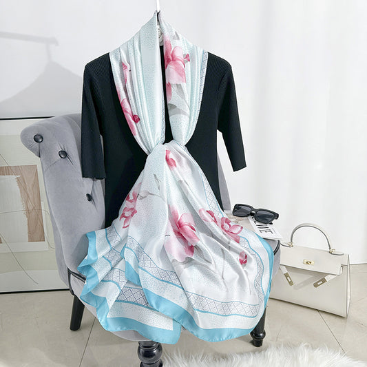 Spring and summer fashionable, fresh and elegant, light and thin sunscreen, silk scarf, large shawl, ethnic women's decorative headscarf, scarf.