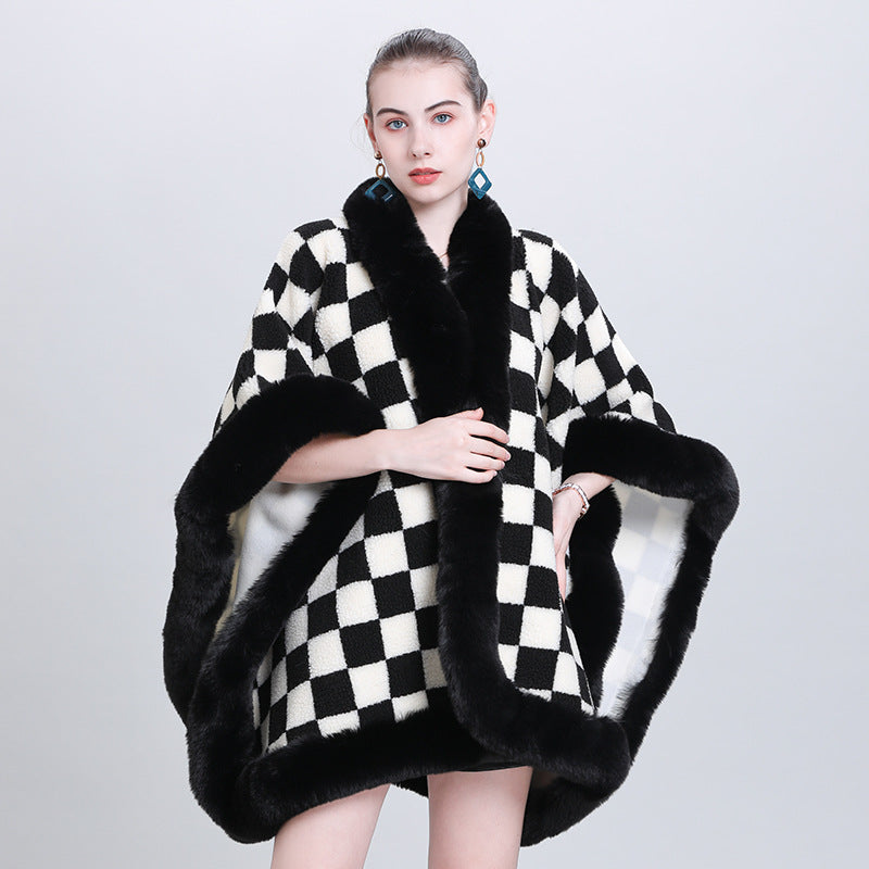 European and Korean autumn and winter fashion new scarf shawl thickened plaid fur collar cape shawl 0982 #