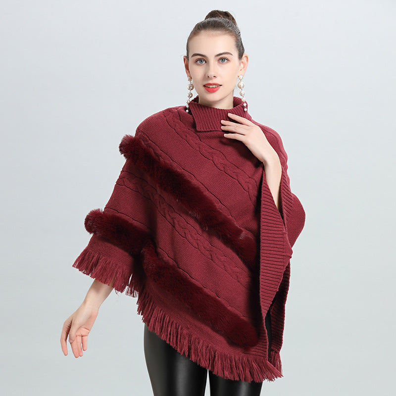 Hot European and Korean autumn and winter new loose jacquard top pullover knitted sweater cape shawl 0938 #