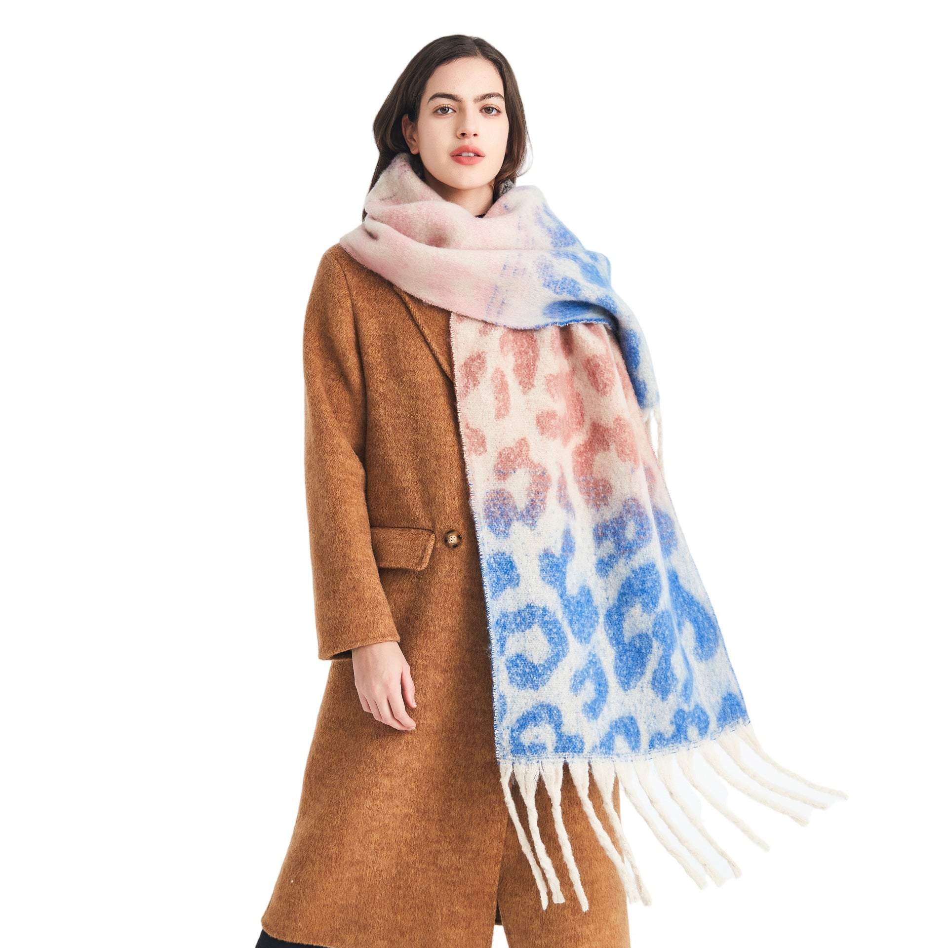 Europe, America, autumn and winter new loop yarn imitation mohair jacquard leopard print scarf