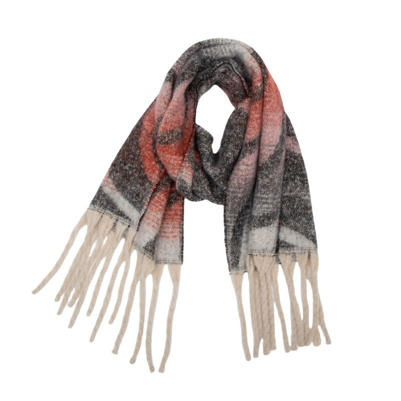 2025 new European, American autumn and winter circle yarn jacquard wavy fringed scarf
