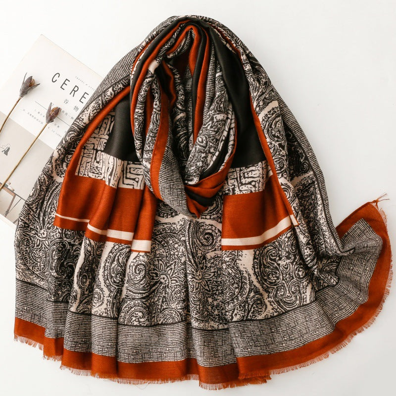 ethnic style cotton and linen feel scarf positioning cashew nut geometric silk scarf thick shawl women