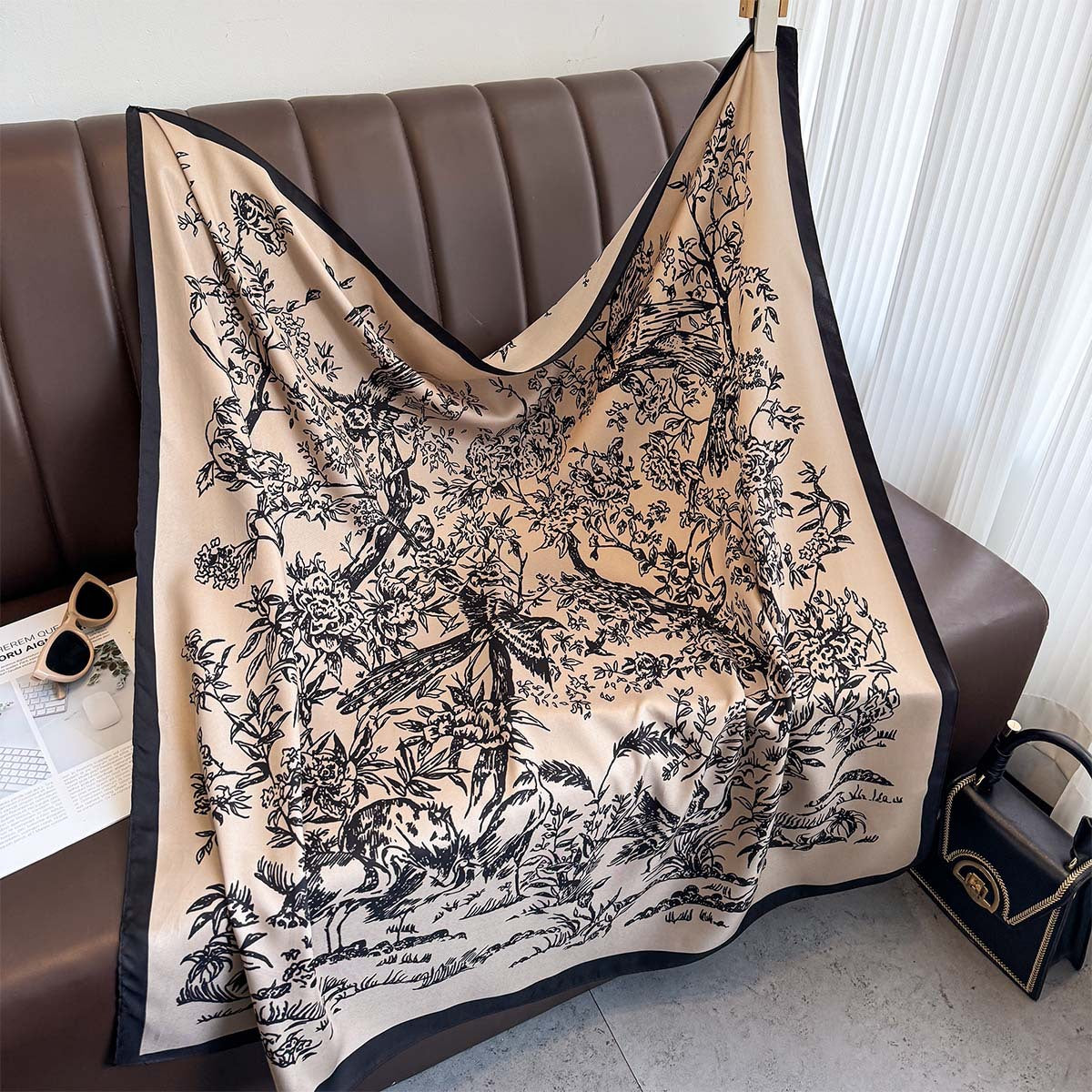 New square scarf, French retro silk scarf, women's twill silk scarf, neck cover, shawl printed scarf, weatherproof