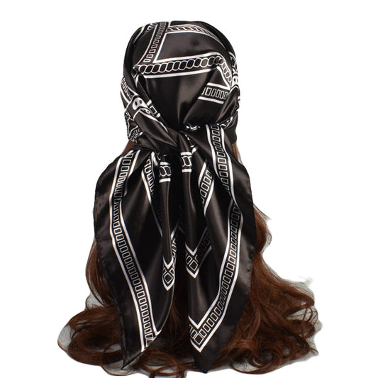 Spring New Fashion Stripe 90cm Generous Silk Scarf Women's Year