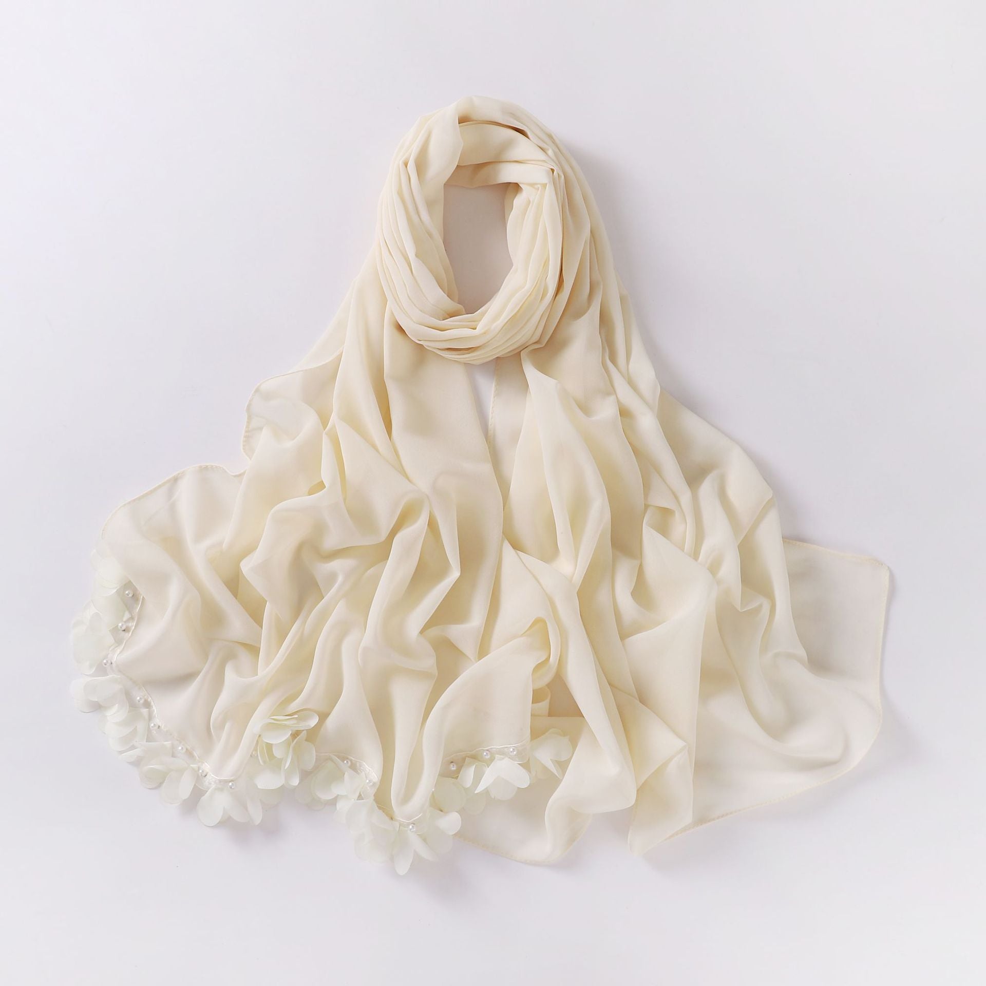 New pearl chiffon flower lace bead scarf middle east headscarf malaysia hijab