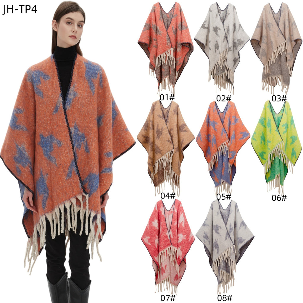 Shawl 2025 new European and American autumn and winter circle yarn imitation mohair thickened thousand bird grid shawl