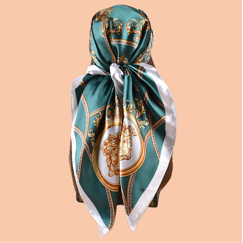 New 90 satin retro lion trophy printed square scarf with sunscreen bag head silk scarf decorative scarf