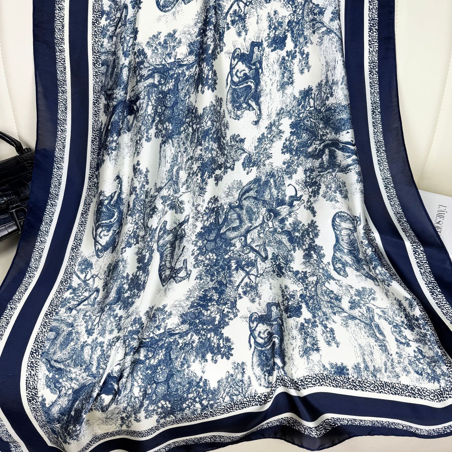 Simple, fashionable and versatile simulated silk outer silk scarf, plant flower ethnic women's head scarf, sun protection shawl