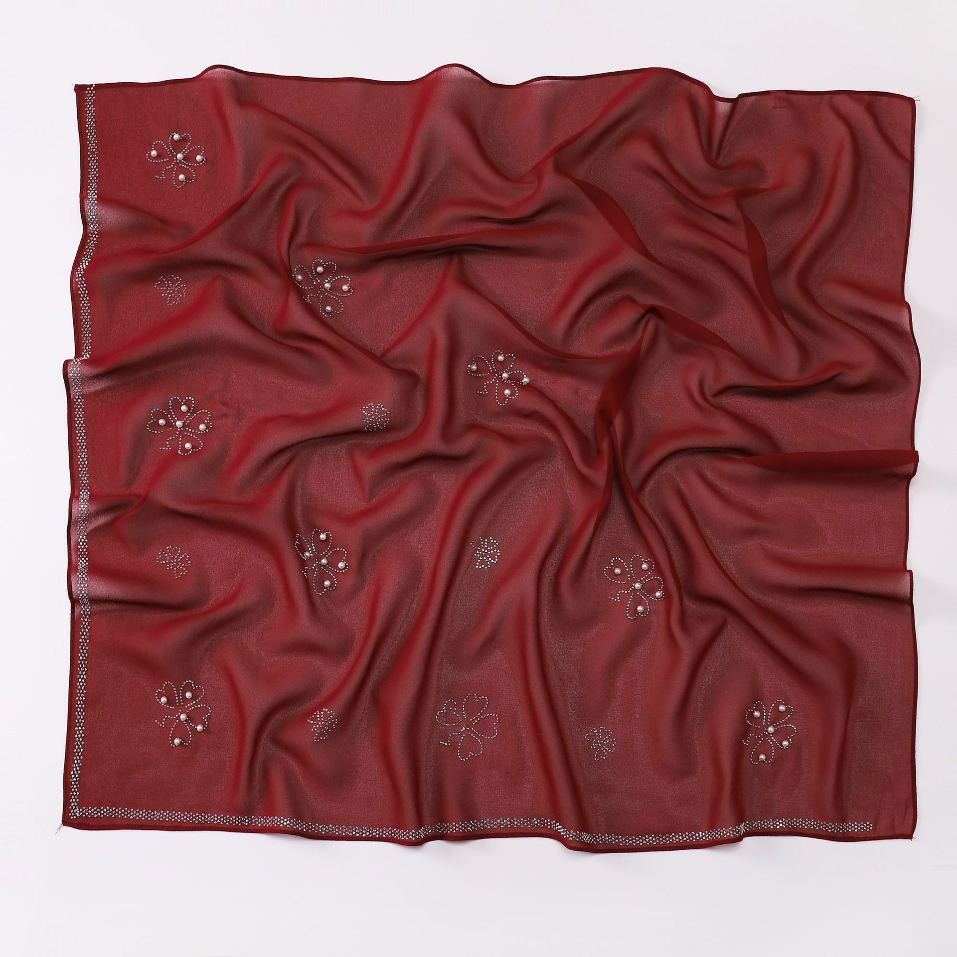 New pearl chiffon Scarf hot diamond bead square shawls Malaysia headscarf