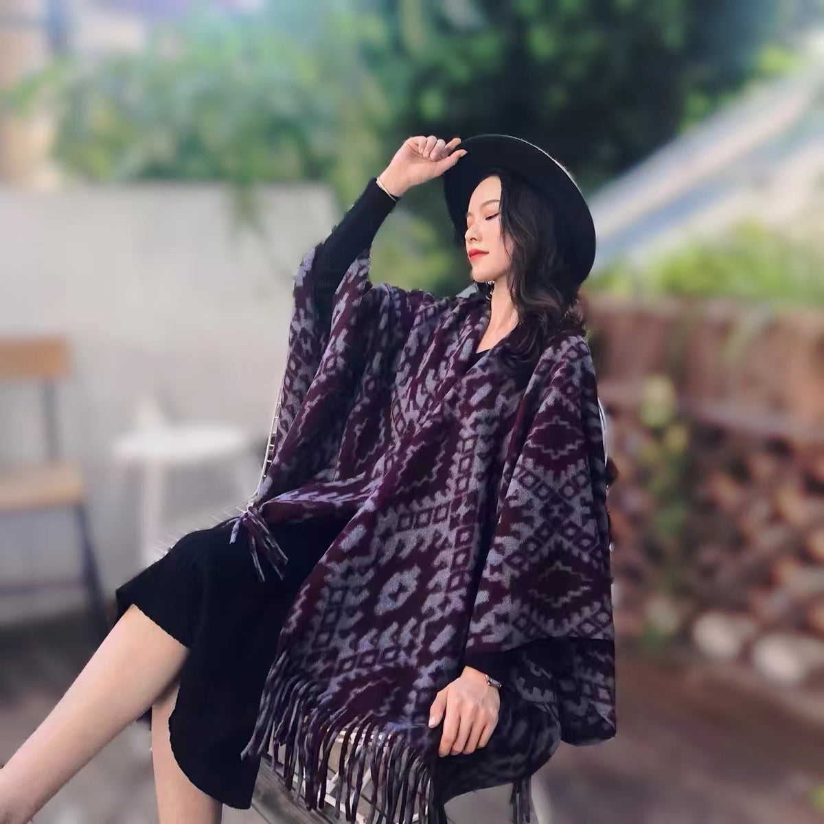 Autumn and winter Internet celebrities new plaid shawl with temperament fringed shawl cape cape retro scarf coat women