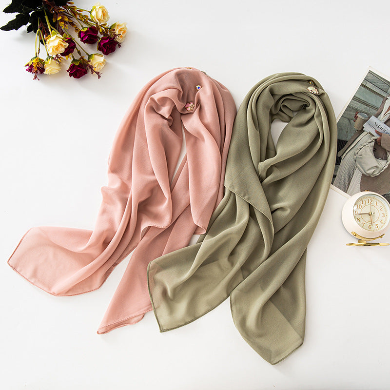 New pearl chiffon 90CM square scarf Malaysia Muslim Headscarf Hijab Bubble chiffon