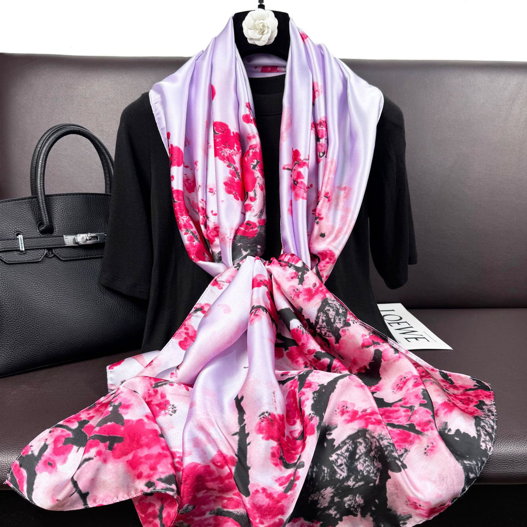 Literature, retro, ethnic style, plants, flowers, long silk scarves, simple and elegant temperament, women's mothers, shawls, scarves, gifts