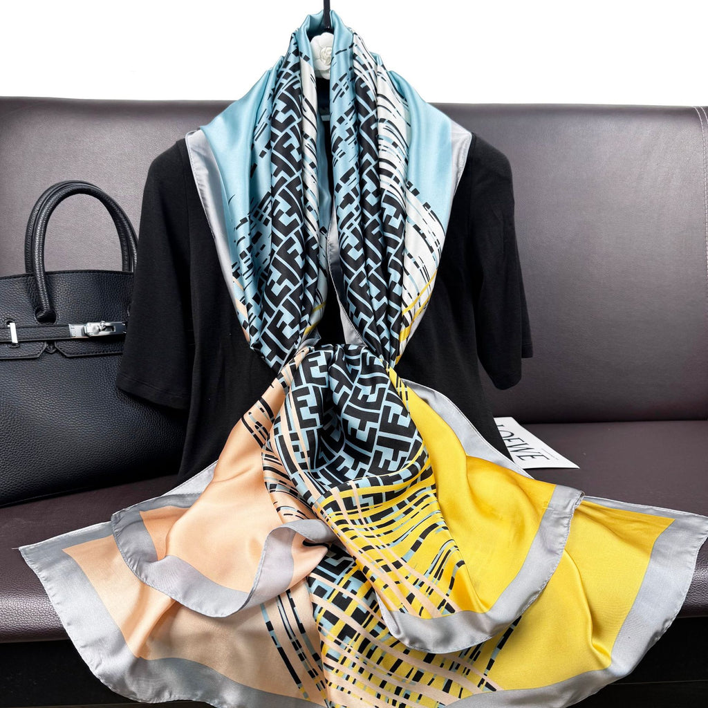Fashion versatile gradual change color beautiful brocade long silk scarf, temperament women travel vacation sunscreen shawl headscarf