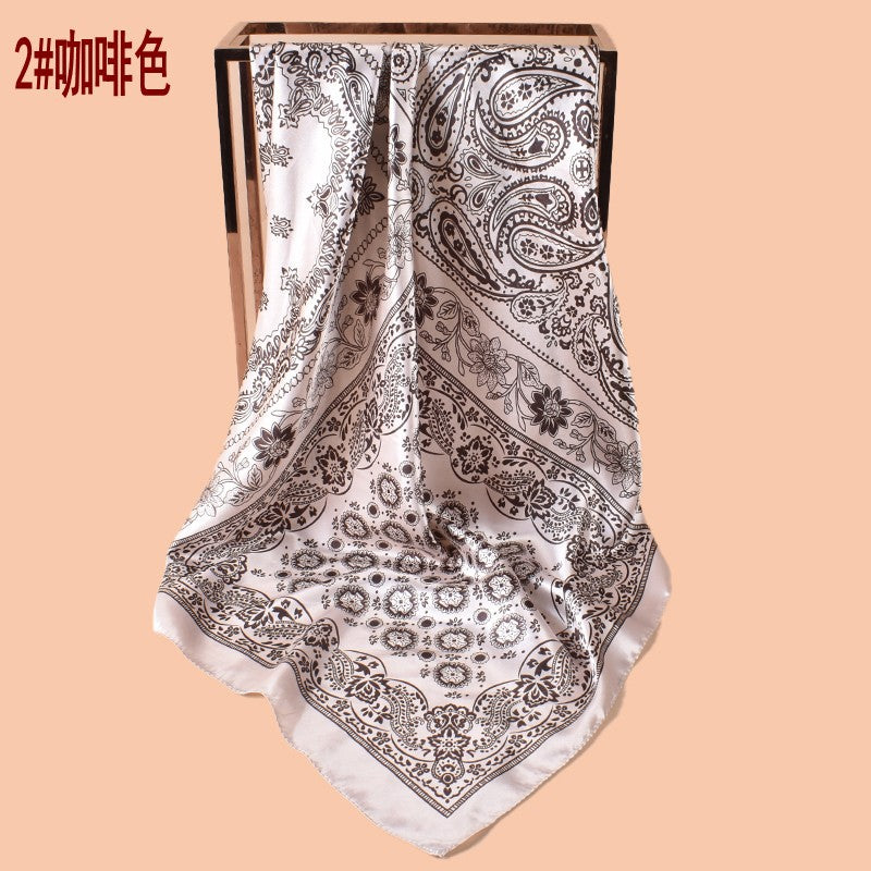 New 90cm-satin plaid cashew flower printing square scarf with sunscreen, bag head silk scarf decoration, scarf