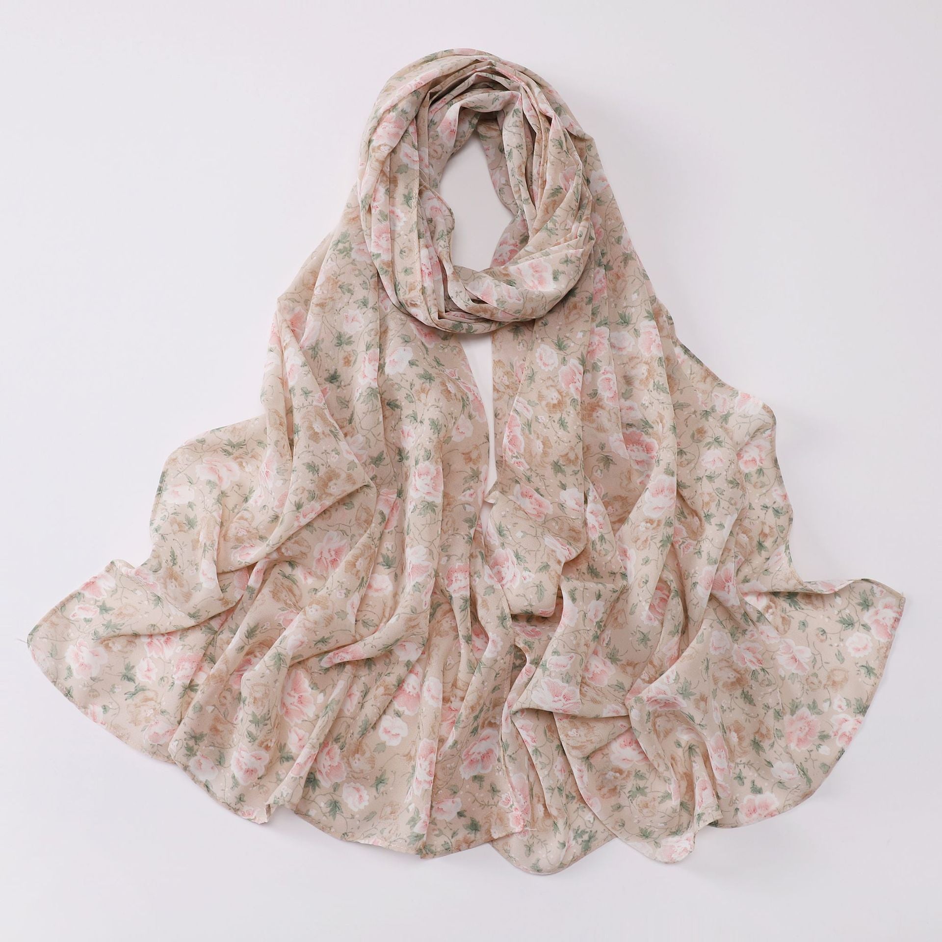 Spring pearl chiffon print floral scarf middle east headscarf yarn oil painting style hijab