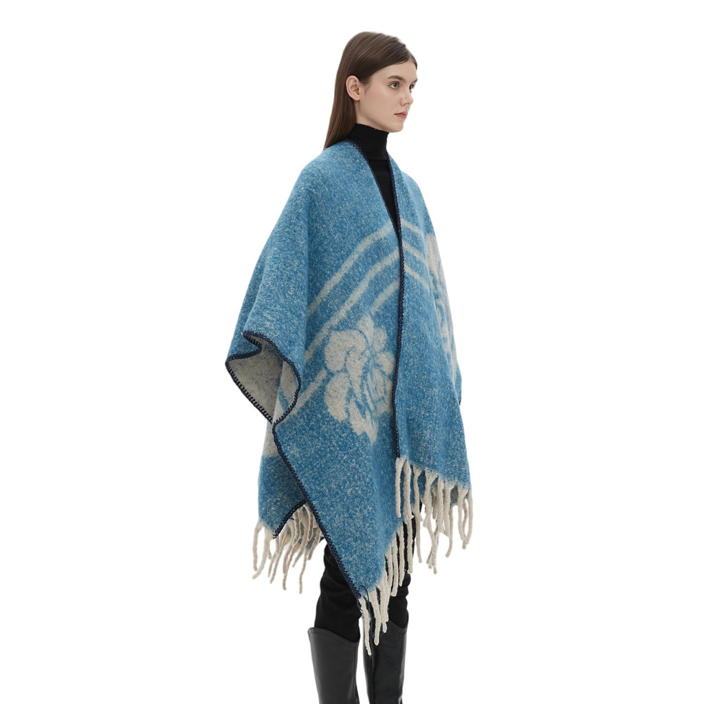 Shawl 2025 new European and American autumn and winter circle yarn imitation mohair thickened jacquard flower cape