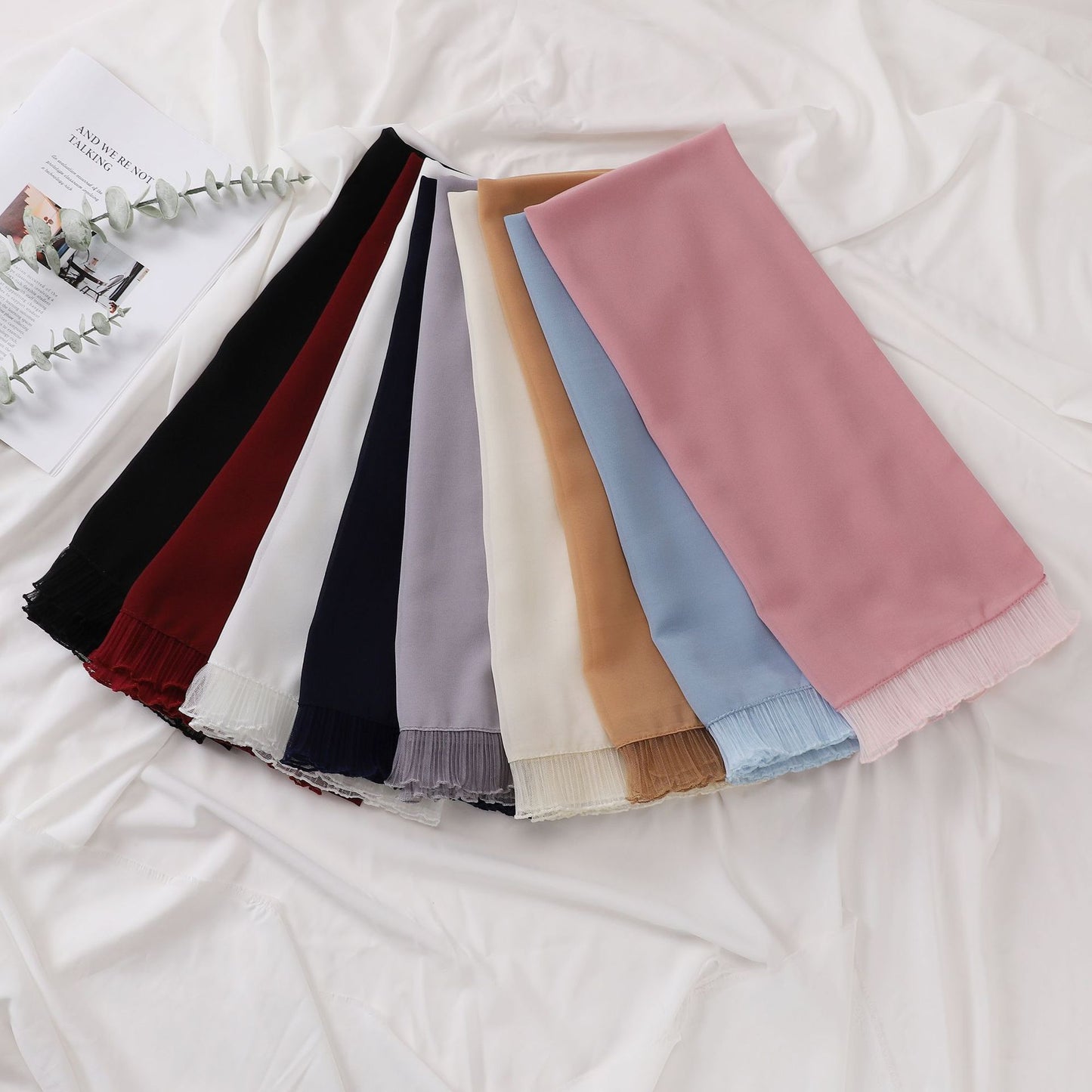 wrinkled lace pearl chiffon headscarf shawls comfortable solid color hijab