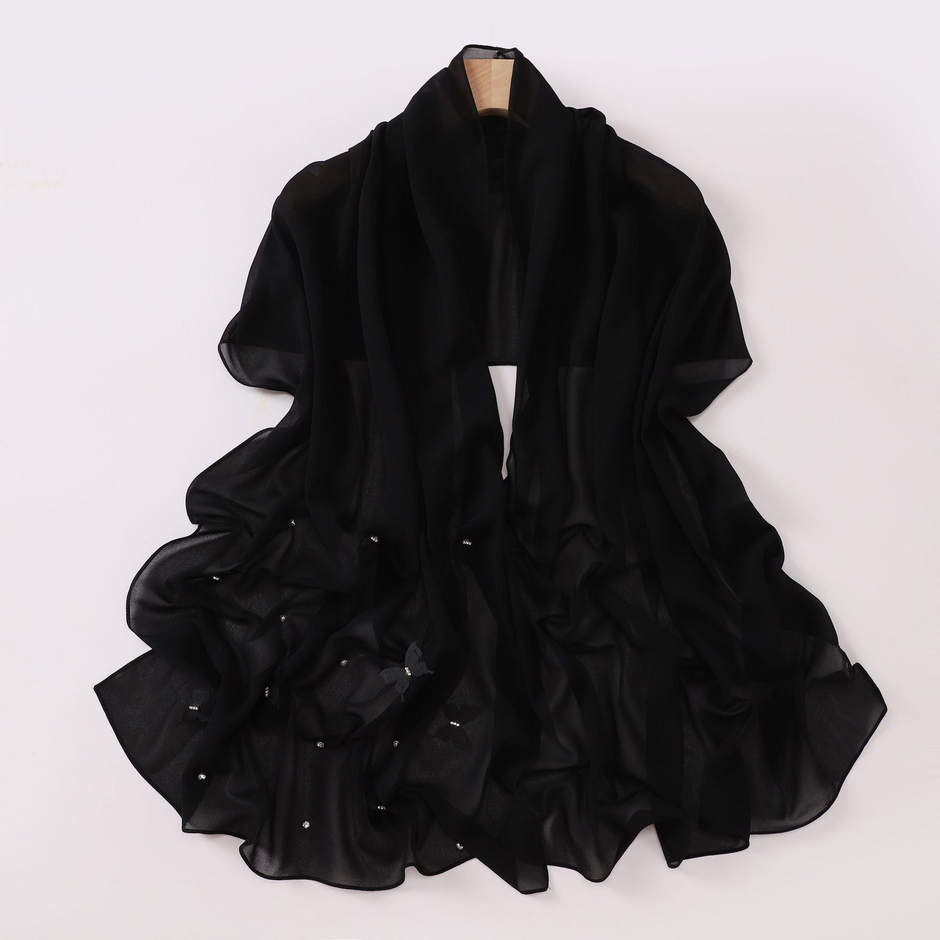 Pearl chiffon point drill butterfly nail drill long towel beautiful yarn Middle East Saudi Africa headscarf