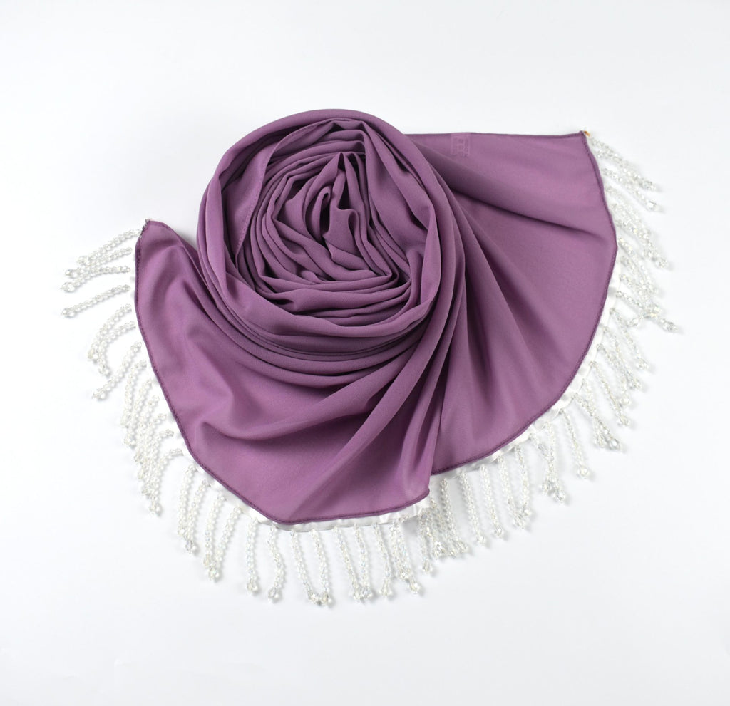 New monochrome pearl chiffon scarf high quality crystal fringed  headscarf chiffon