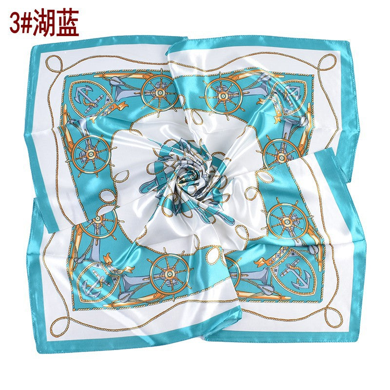 New fashionable and elegant roulette pattern printing 90-color square scarf, headscarf, scarf, silk scarf.