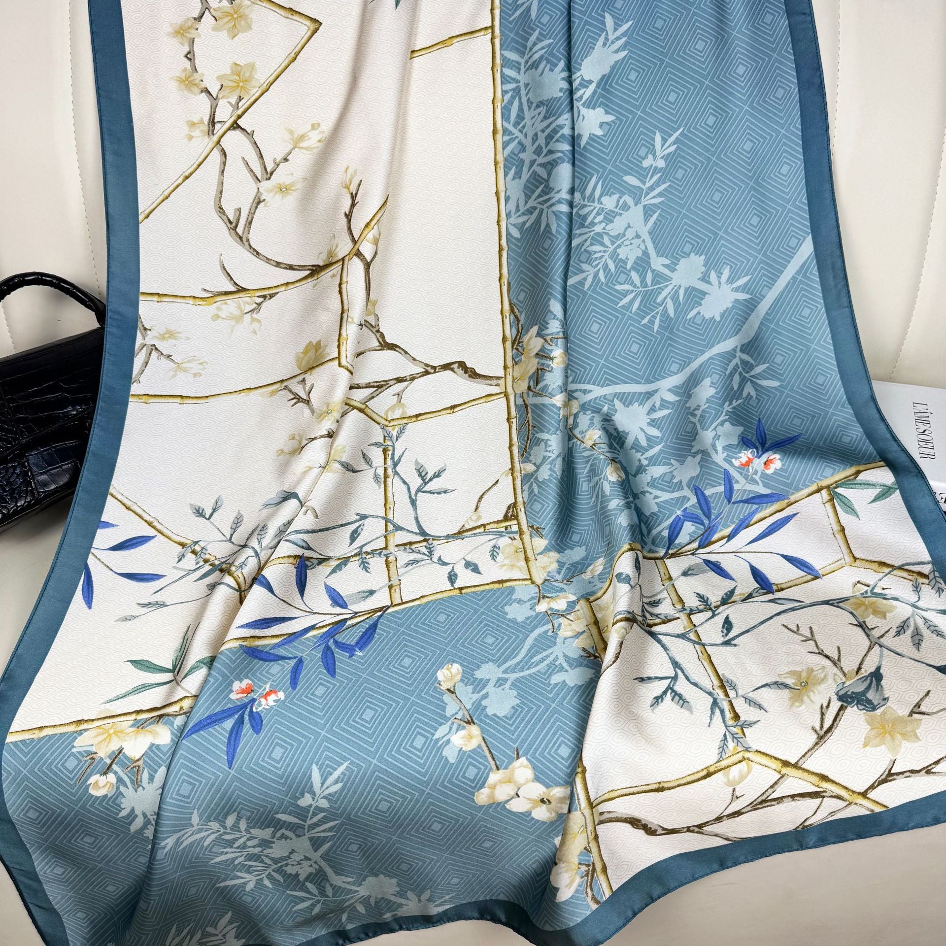 Simple literary and retro brocade long silk scarf, simple and elegant temperament women's gift scarf with shawl