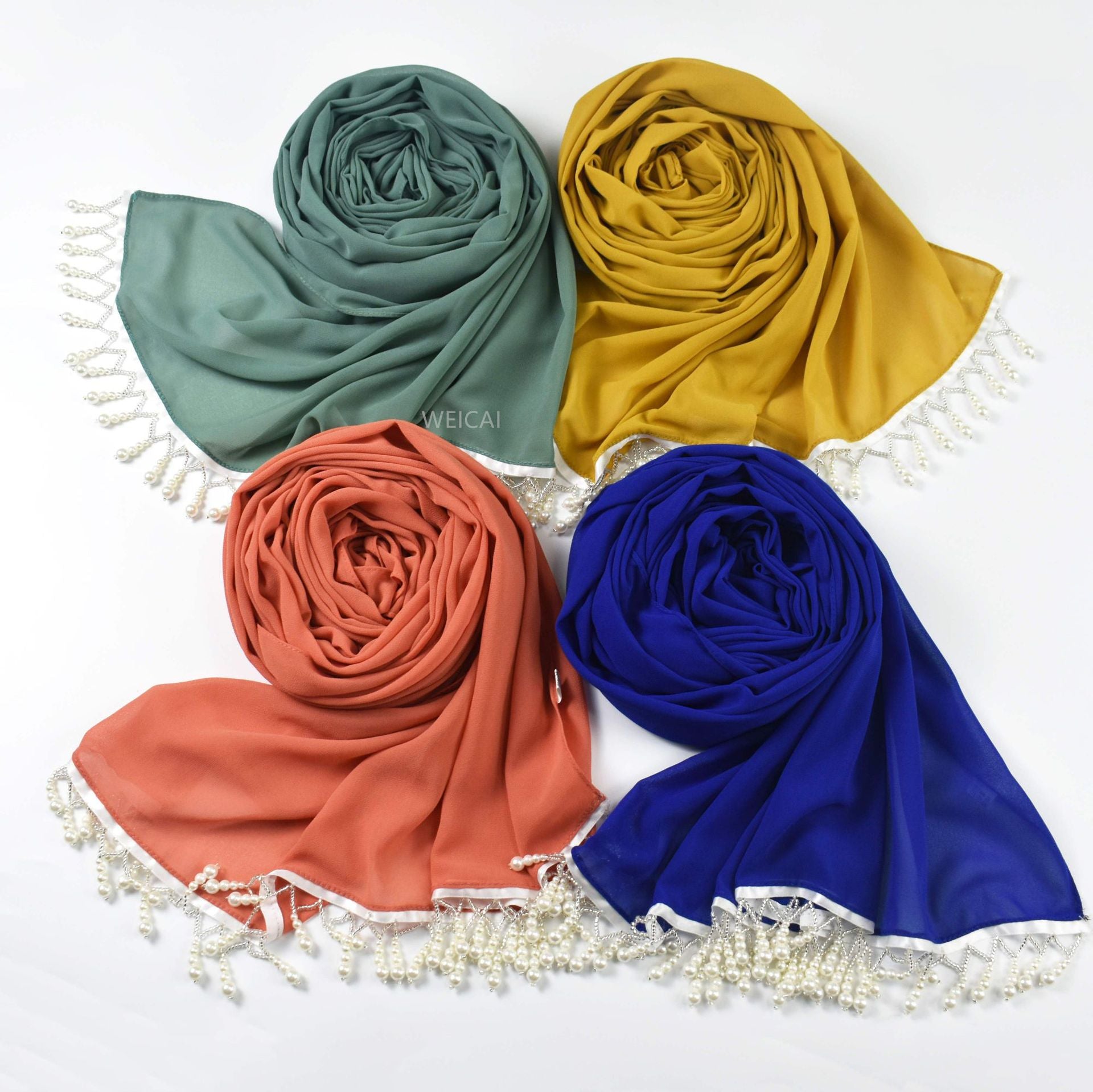 New high quality pearls, chiffon scarf Middle Eastern headscarf Muslim hijab