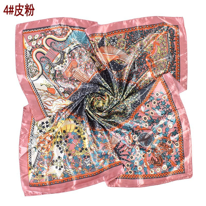Summer new fashionable versatile natural pattern printing 90-color square scarf silk scarf headscarf